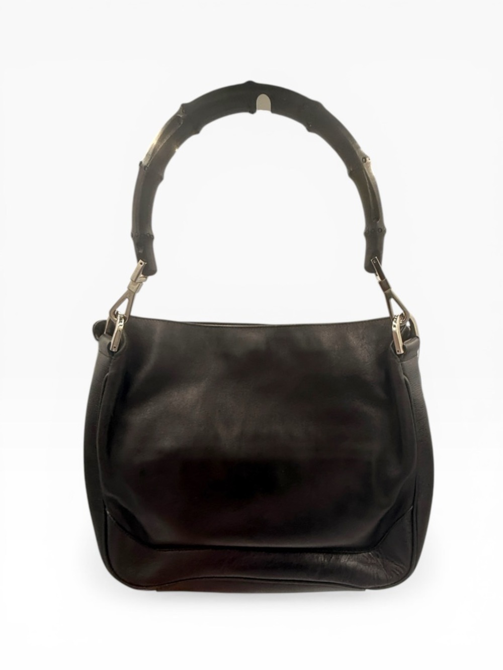 Gucci Bamboo Top Handle Leather Shoulder Bag Black Vintage Authenticate